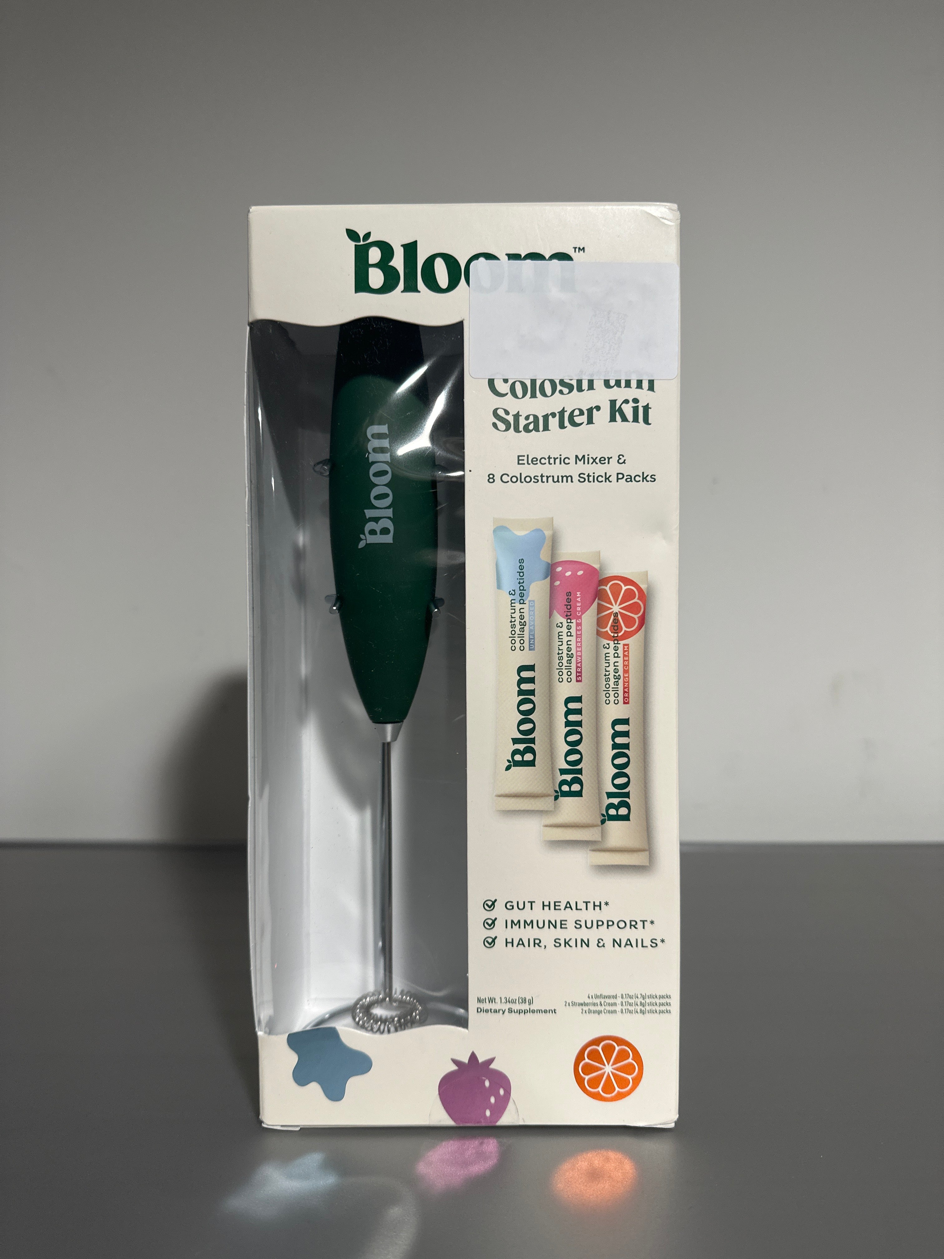 Bloom Colostrum Starter Kit Electric Mixer 8 Stick Packs Exp 02/2027
