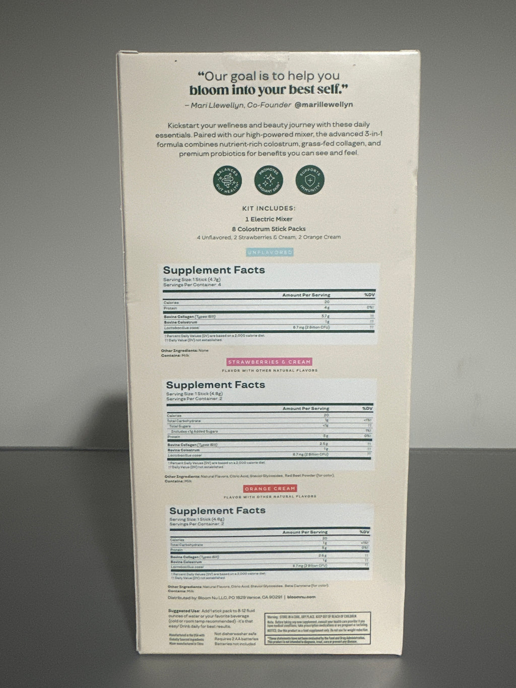 Bloom Colostrum Starter Kit Electric Mixer 8 Stick Packs Exp 02/2027