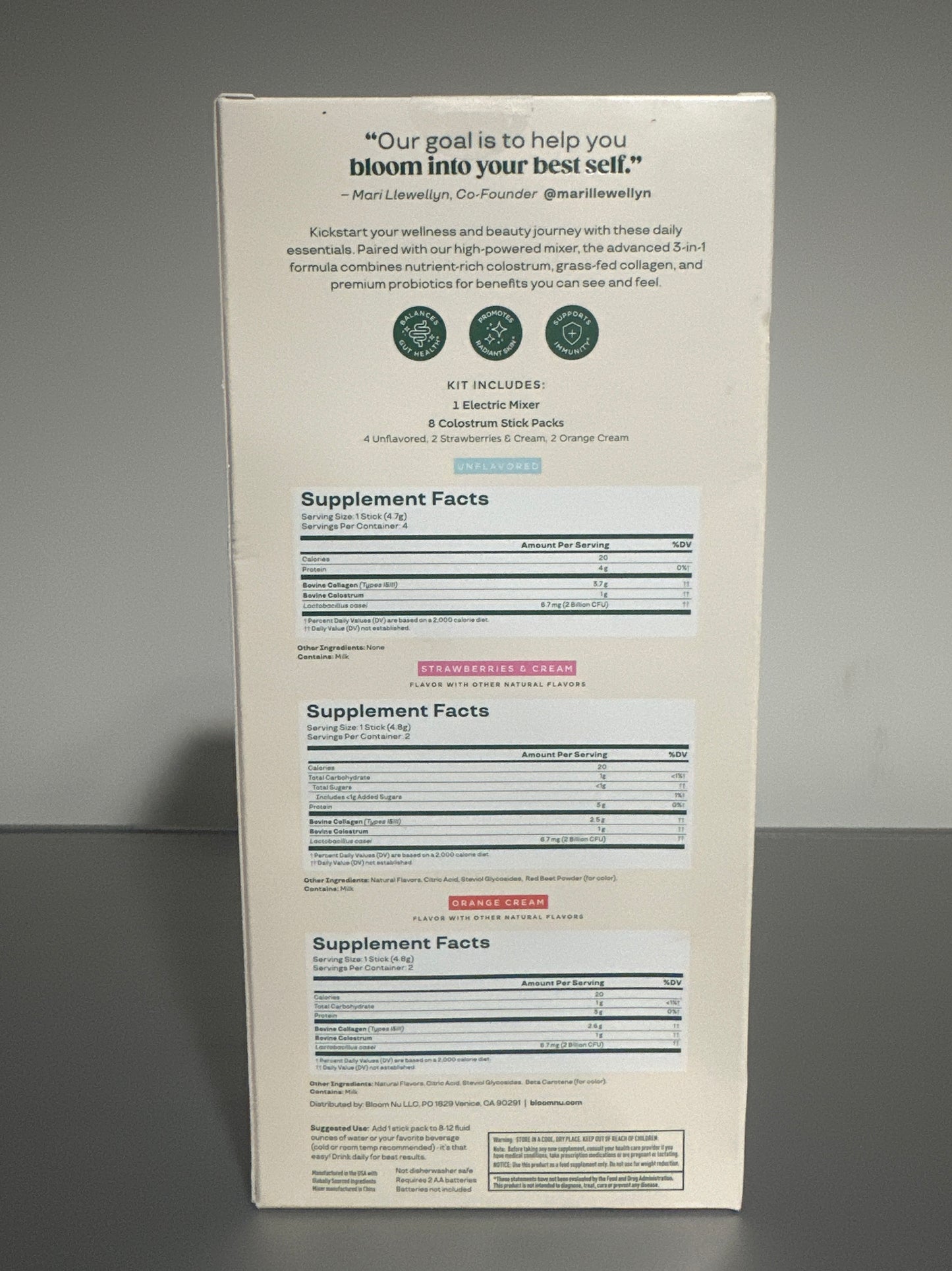 Bloom Nutrition Colostrum Starter Kit – 3-in-1 Formula (8 Stick Packs)