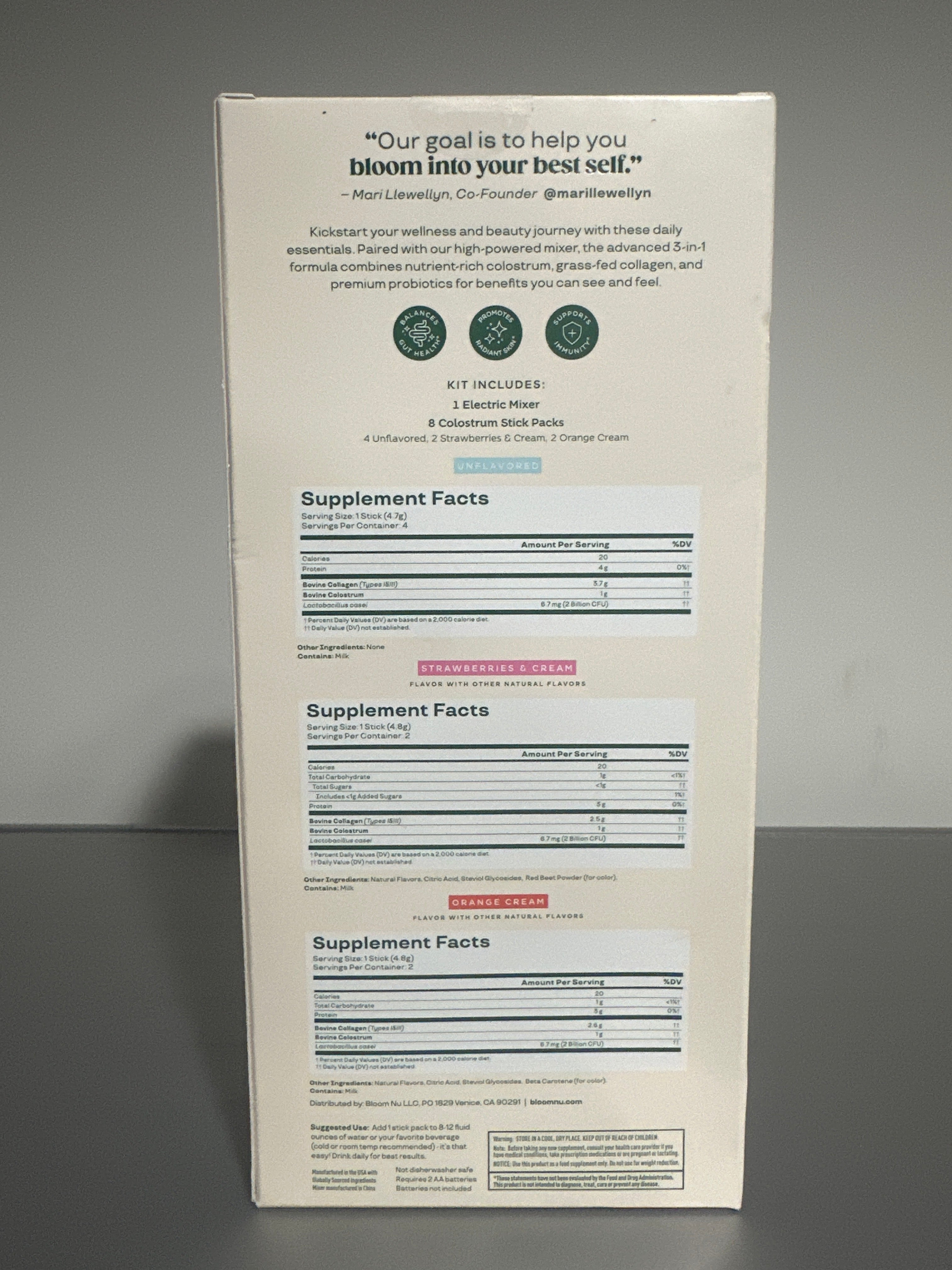 Bloom Colostrum Starter Kit Electric Mixer 8 Stick Packs Exp 02/2027
