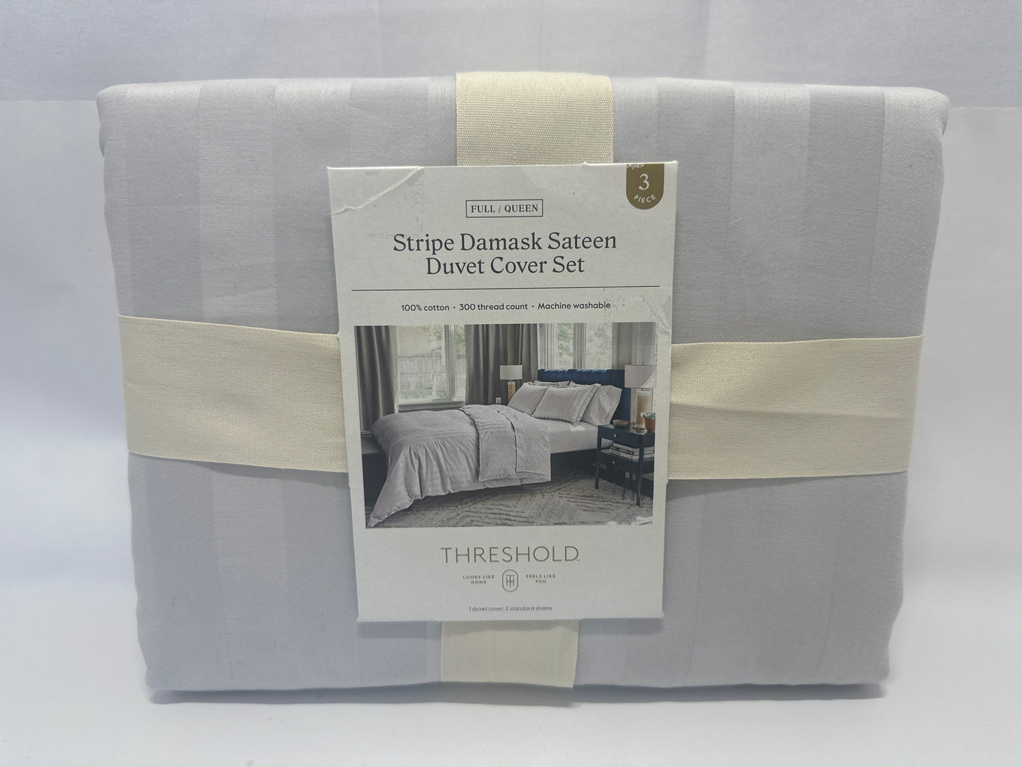 Threshold Stripe Damask Sateen Duvet Cover Set