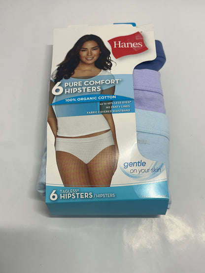 Hanes Pure Comfort Hipsters – 6-Pack Organic Cotton Underwear Size 7