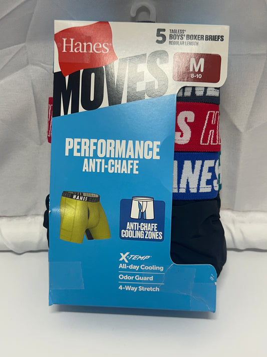 Hanes Moves Boys Performance Anti-Chafe Tagless Boxer Briefs (5-Pack)