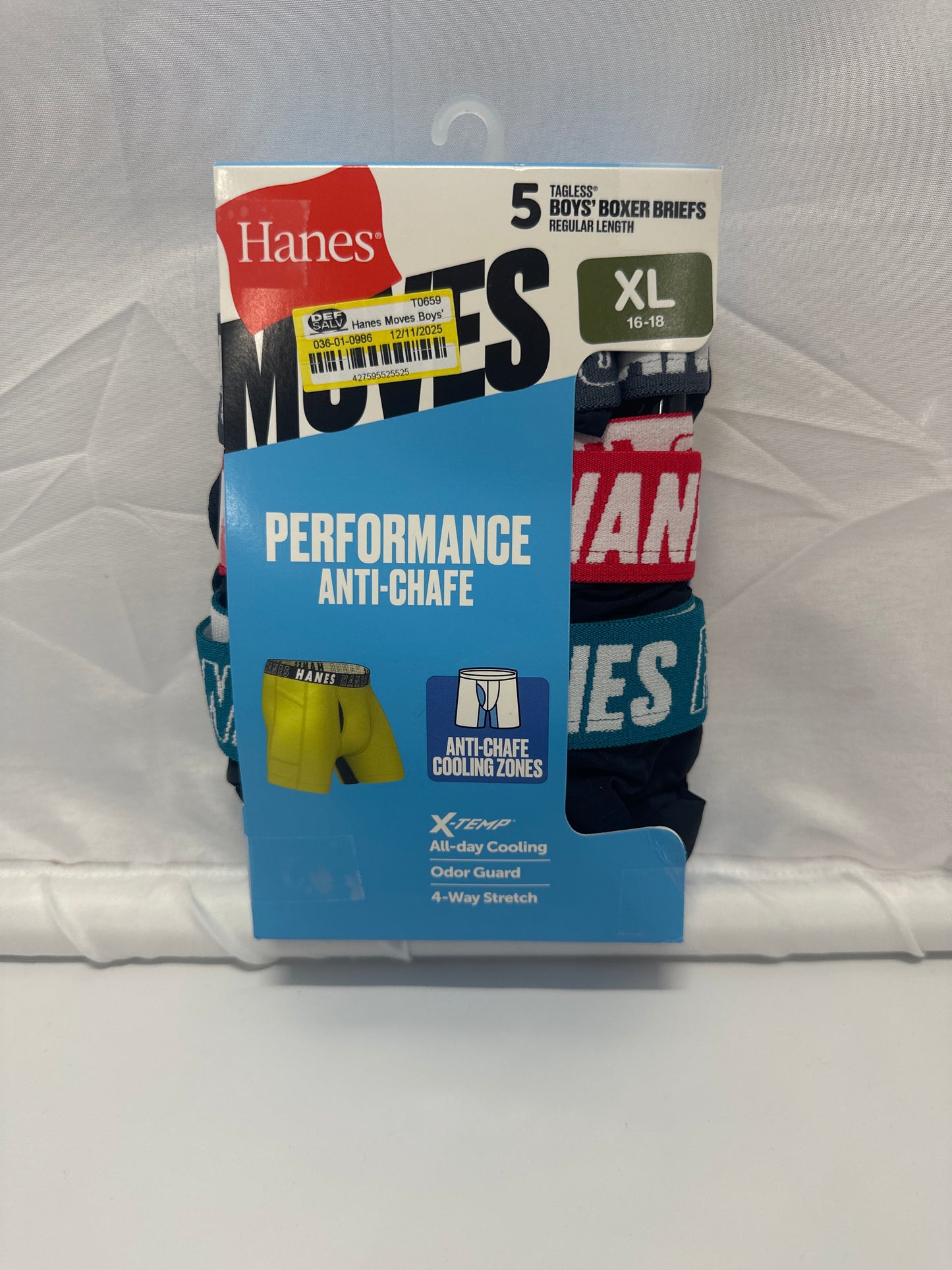 Hanes Moves Boys Performance Anti-Chafe Tagless Boxer Briefs (5-Pack)