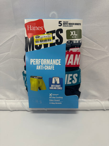 Hanes Moves Boys Performance Anti-Chafe Tagless Boxer Briefs (5-Pack)