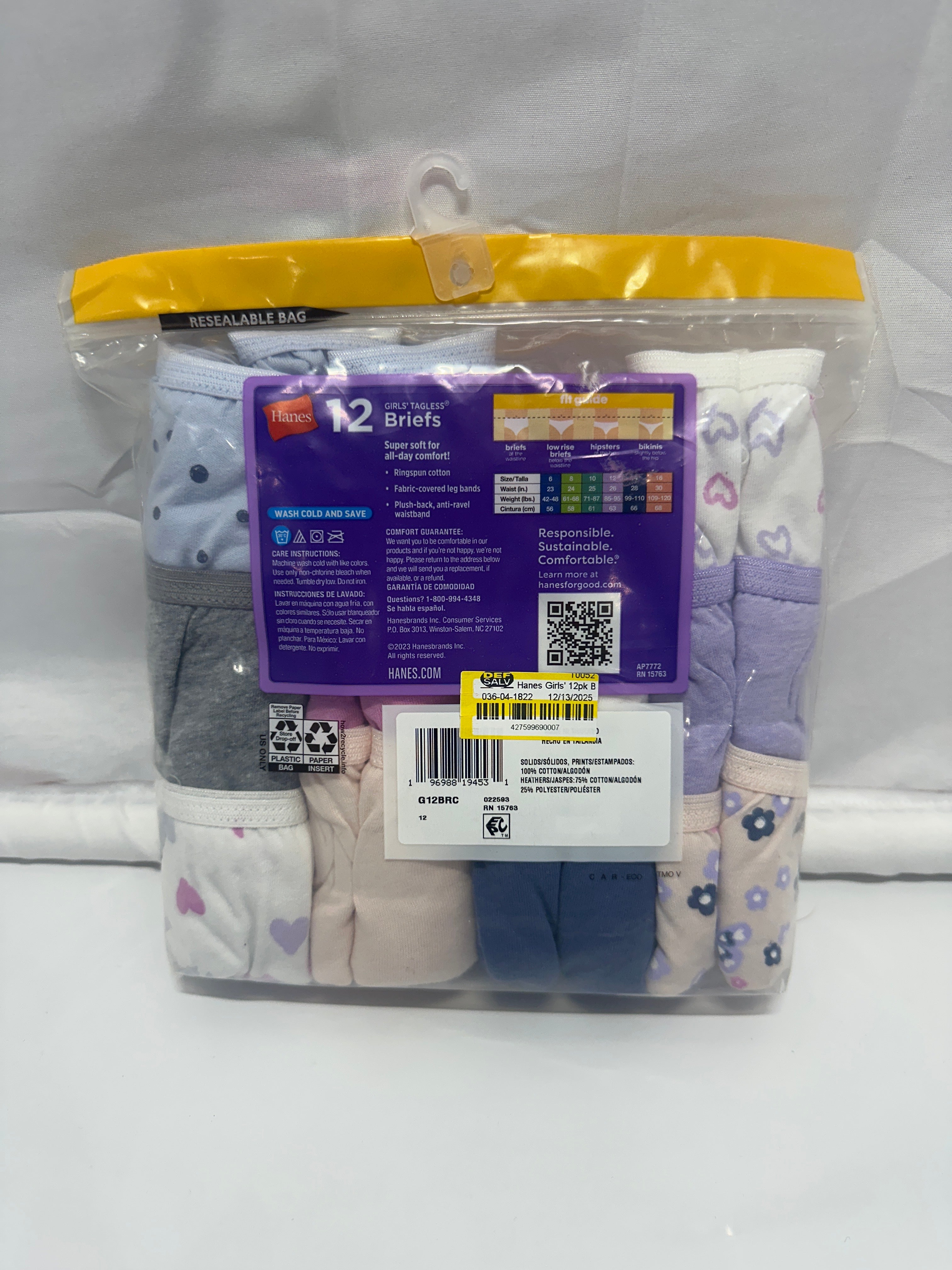 Hanes Girls Tagless Cotton Briefs Value Pack (12-Pack)