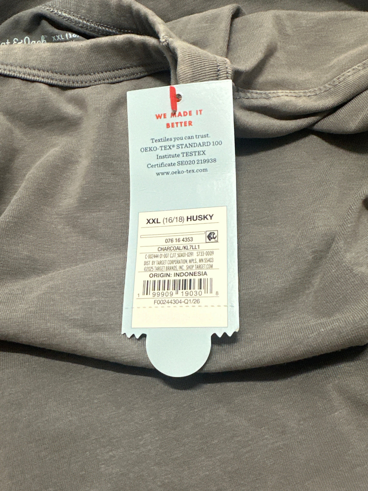 Cat & Jack boys charcoal T-shirt XXL 16/18 Husky size and barcode tag