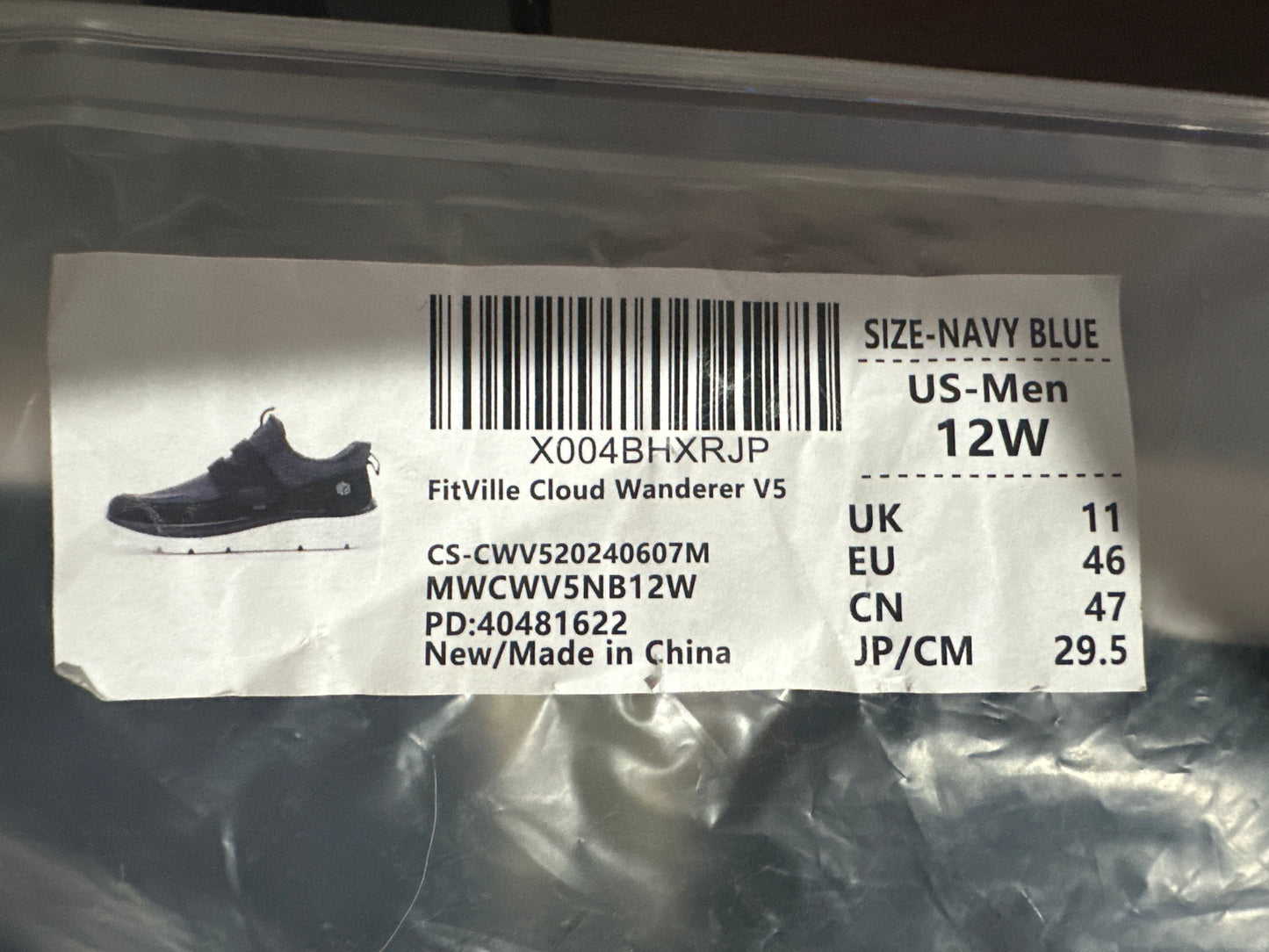 FitVille Cloud Wanderer V5 Men's Walking Shoes Navy Blue Hook Loop US 12W