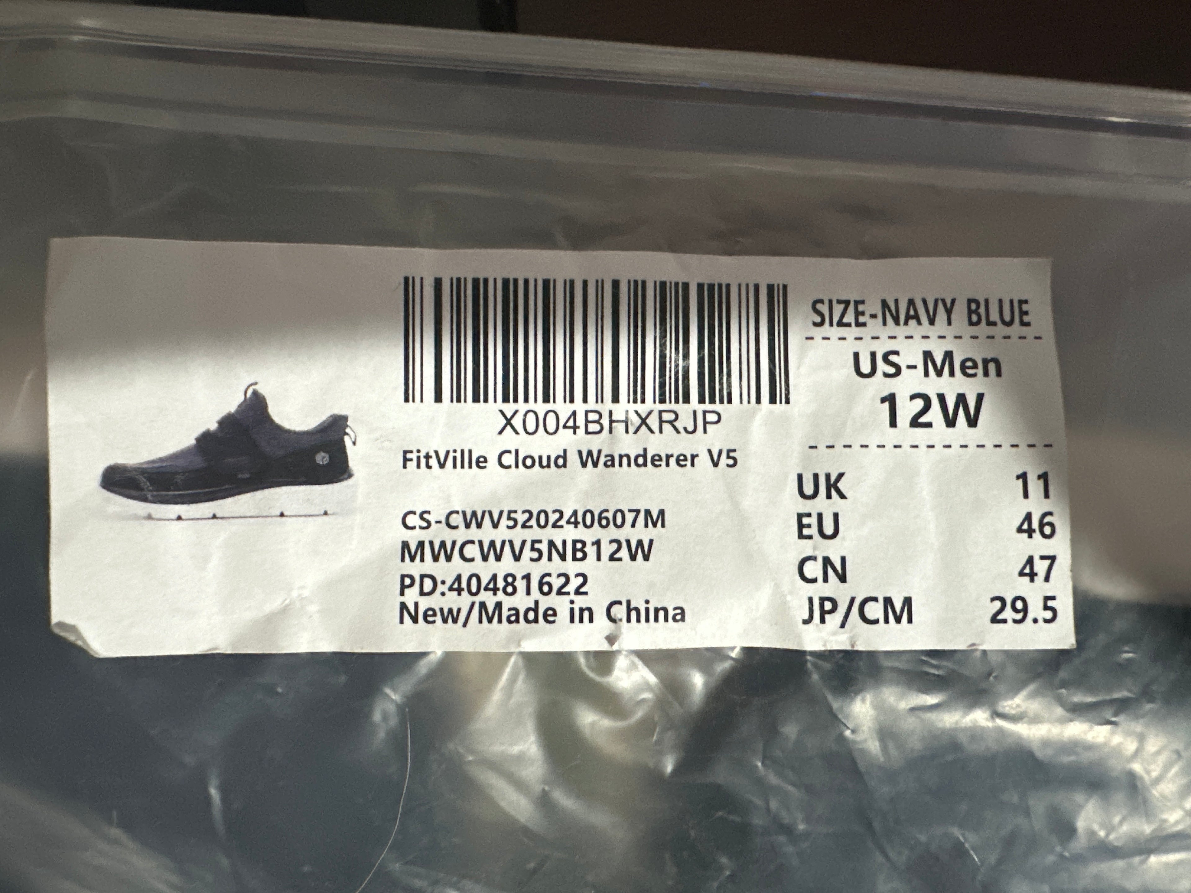 FitVille Cloud Wanderer V5 Men's Walking Shoes Navy Blue Hook Loop US 12W