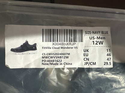 FitVille Cloud Wanderer V5 Men's Walking Shoes Navy Blue Hook Loop US 12W
