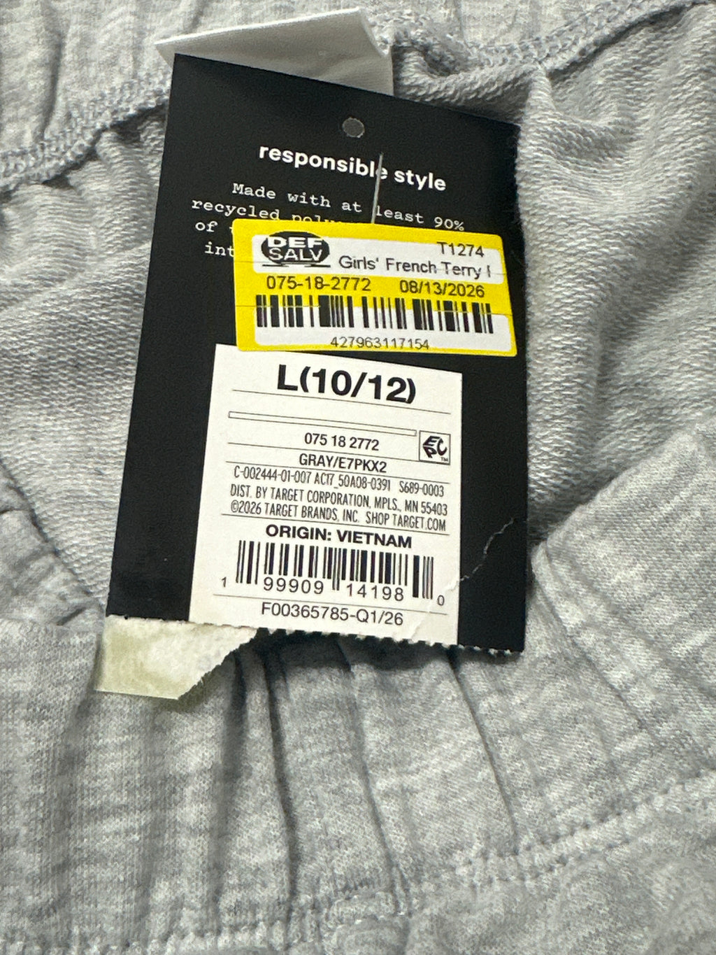 Art Class girls gray French terry pajama shorts with navy side stripes, size L 10/12