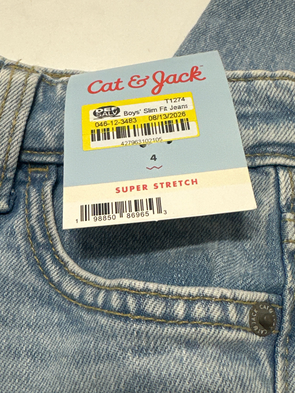 Cat & Jack boys slim-fit super-stretch jeans size 4 light wash