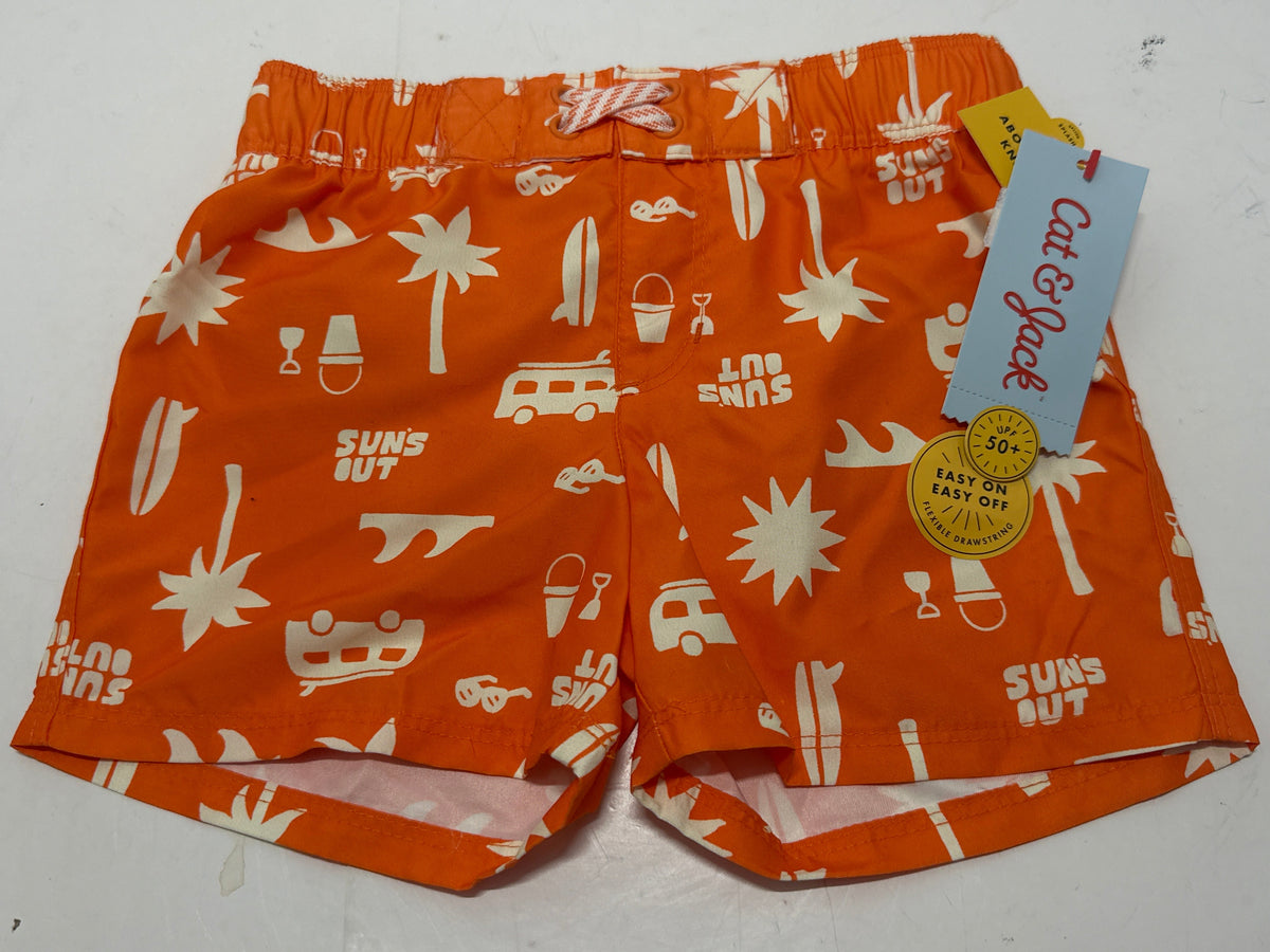 Cat & Jack Orange Suns Out Swim Trunks Size 2T