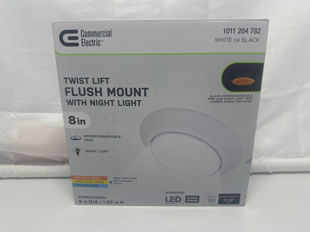 Commercial Electric 8in Twist Lift Flush Mount LED Ceiling Light with Night Light