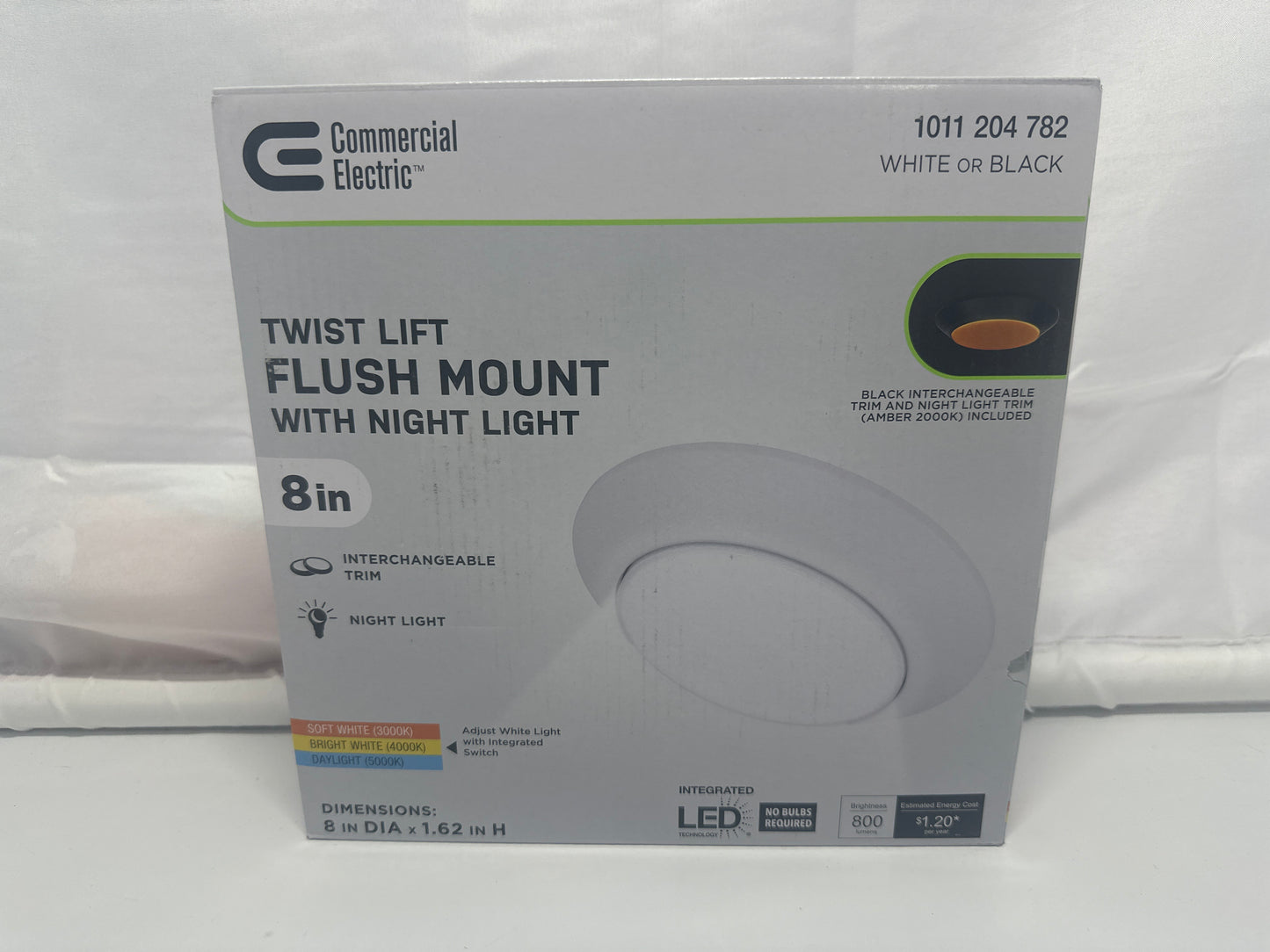 Commercial Electric 8in Twist Lift Flush Mount LED Ceiling Light with Night Light