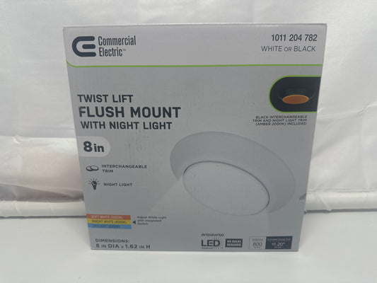 Commercial Electric 8in Twist Lift Flush Mount LED Ceiling Light with Night Light