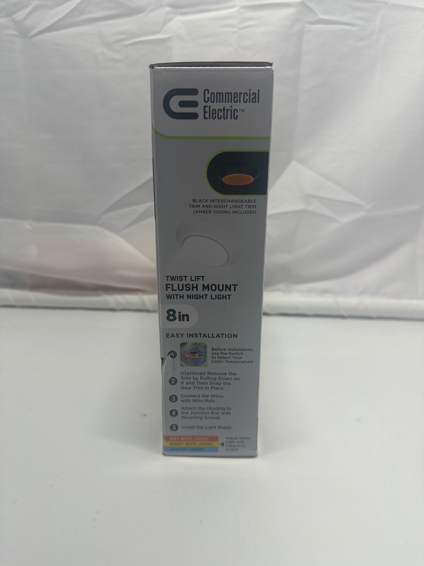 Commercial Electric 8in Twist Lift Flush Mount LED Ceiling Light with Night Light