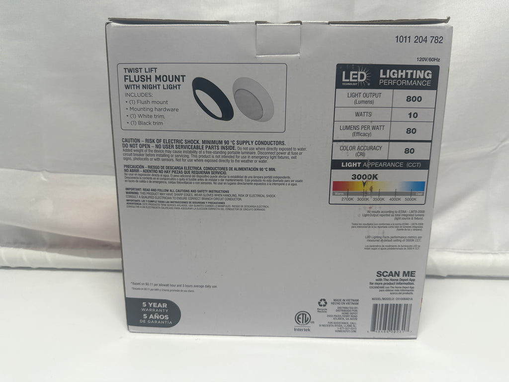 Commercial Electric 8in Twist Lift Flush Mount LED Ceiling Light with Night Light