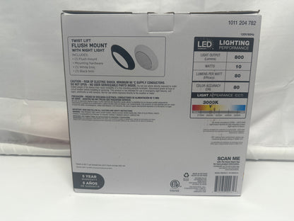 Commercial Electric 8in Twist Lift Flush Mount LED Ceiling Light with Night Light
