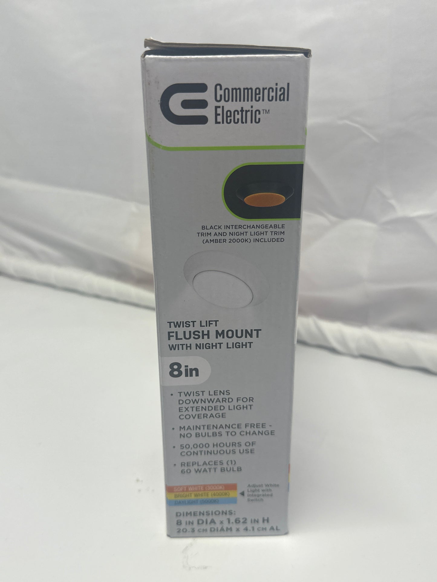 Commercial Electric 8in Twist Lift Flush Mount LED Ceiling Light with Night Light