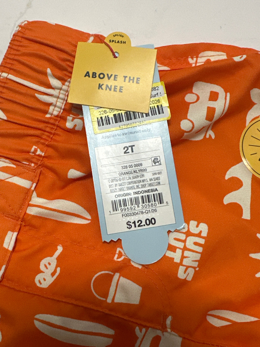 Cat & Jack Orange Suns Out Swim Trunks Size 2T