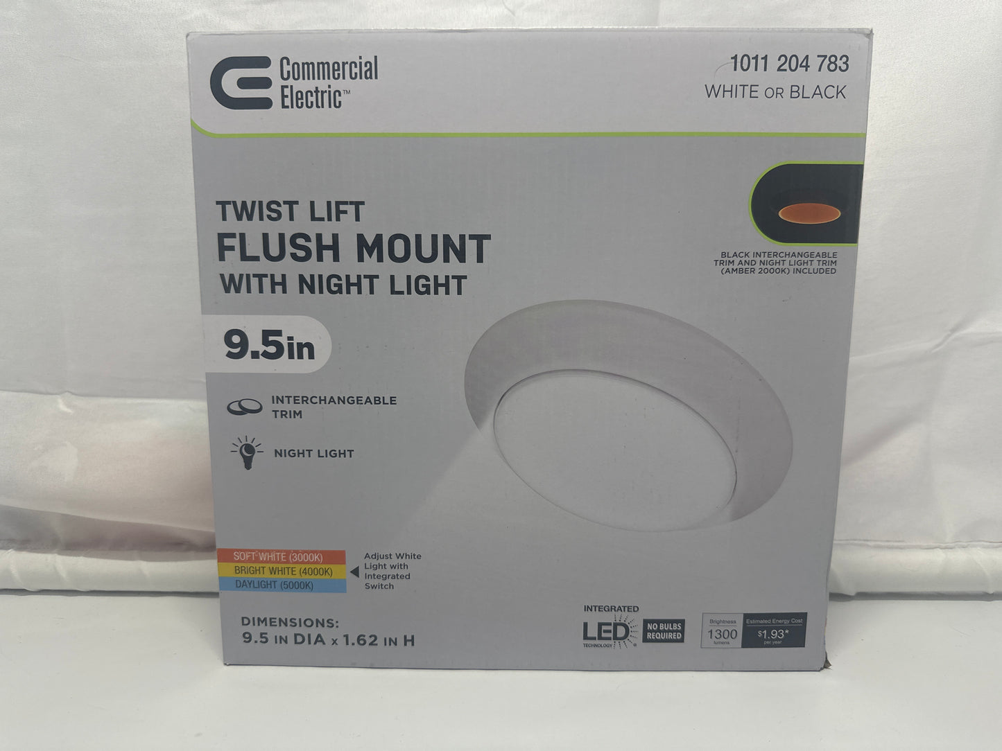Commercial Electric 9.5in Twist Lift Flush Mount LED Ceiling Light with Night Light