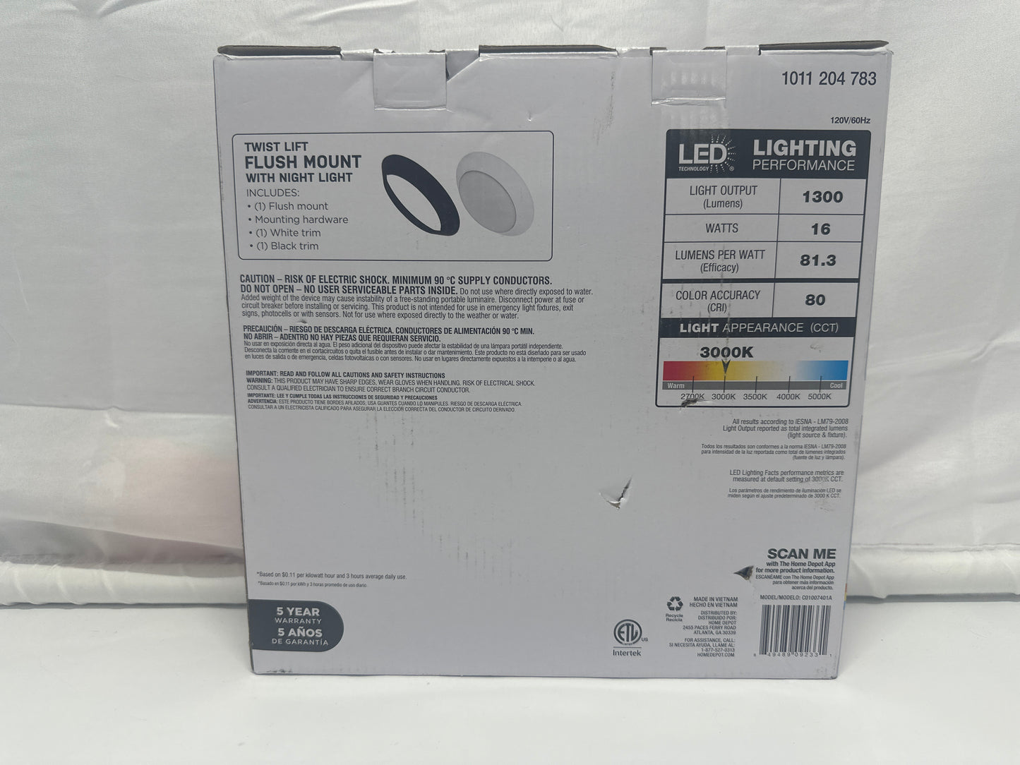 Commercial Electric 9.5in Twist Lift Flush Mount LED Ceiling Light with Night Light