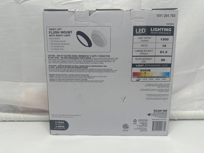 Commercial Electric 9.5in Twist Lift Flush Mount LED Ceiling Light with Night Light