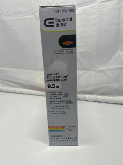 Commercial Electric 9.5in Twist Lift Flush Mount LED Ceiling Light with Night Light