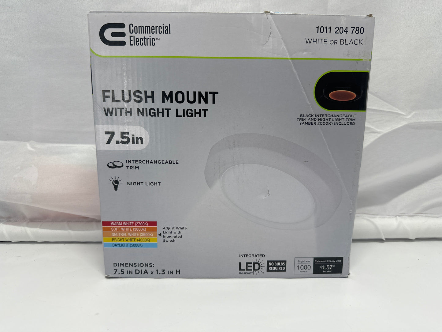 Commercial Electric 7.5 Twist Lift Flush Mount LED Ceiling Light with Night Light