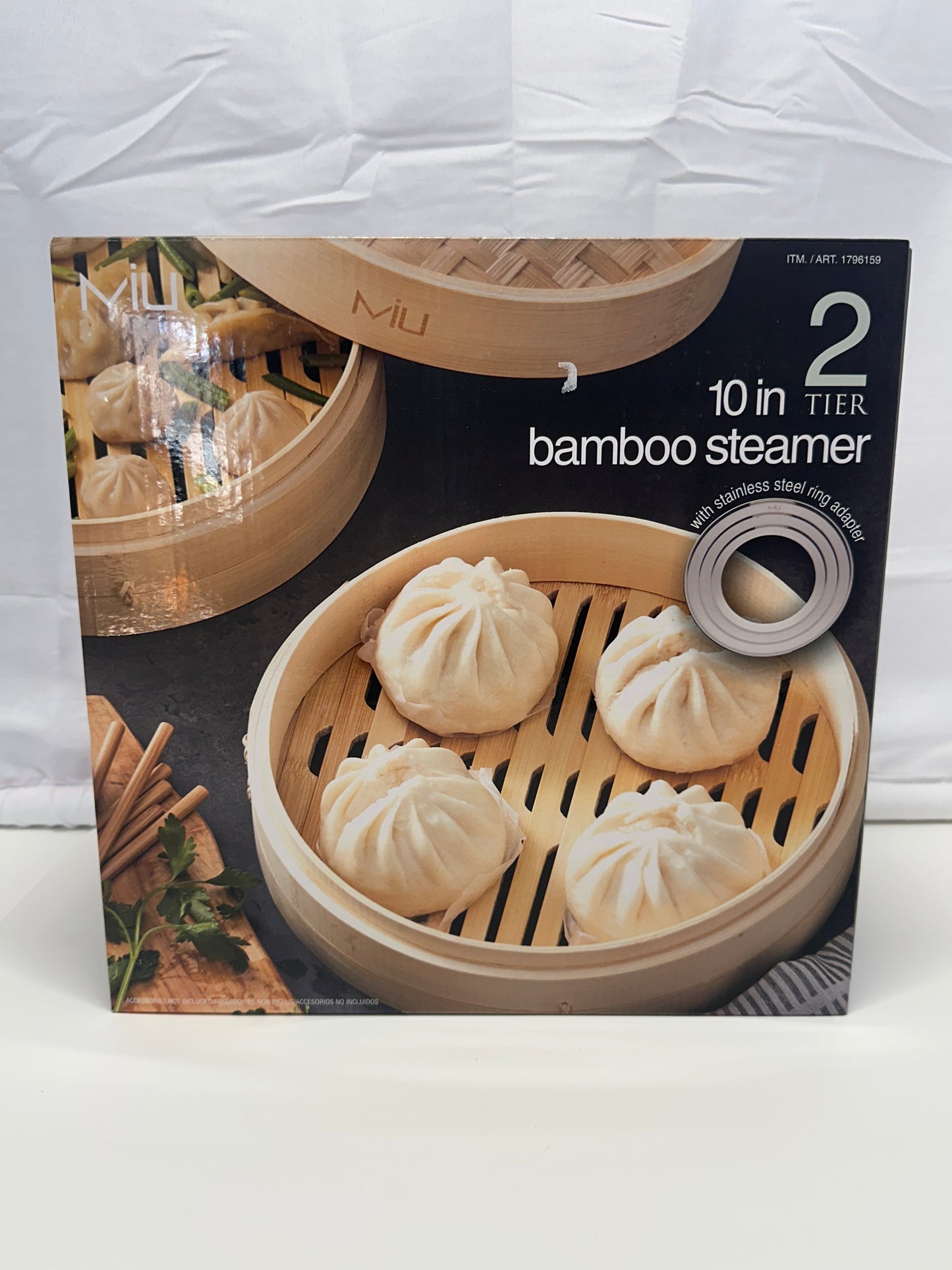MIU Bamboo Steamer Basket Set with Stainless Steel Ring Adapter