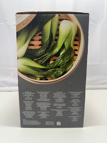 MIU Bamboo Steamer Basket Set with Stainless Steel Ring Adapter