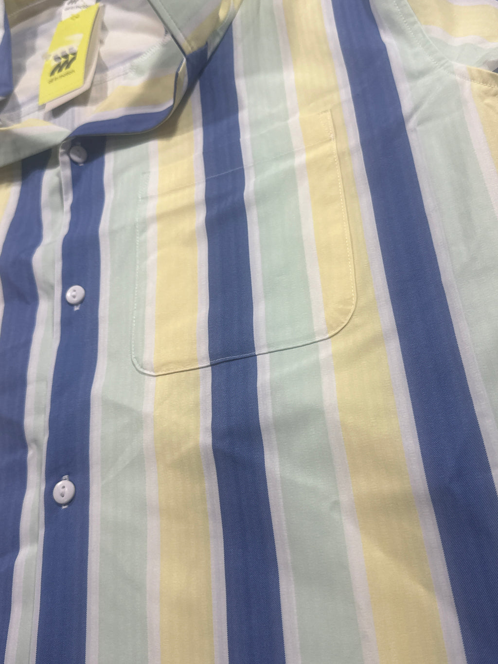 All in Motion Blue Mint Yellow Striped Seersucker Button Up Shirt Size Large