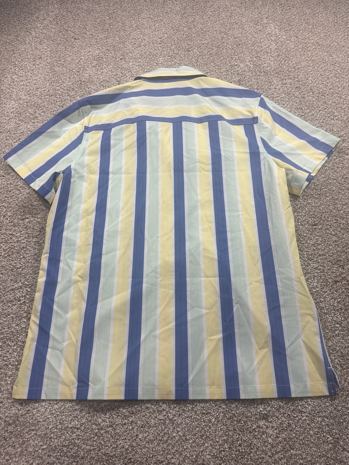 All in Motion Blue Mint Yellow Striped Seersucker Button Up Shirt Size Large