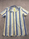 All in Motion Blue Mint Yellow Striped Seersucker Button Up Shirt Size Small