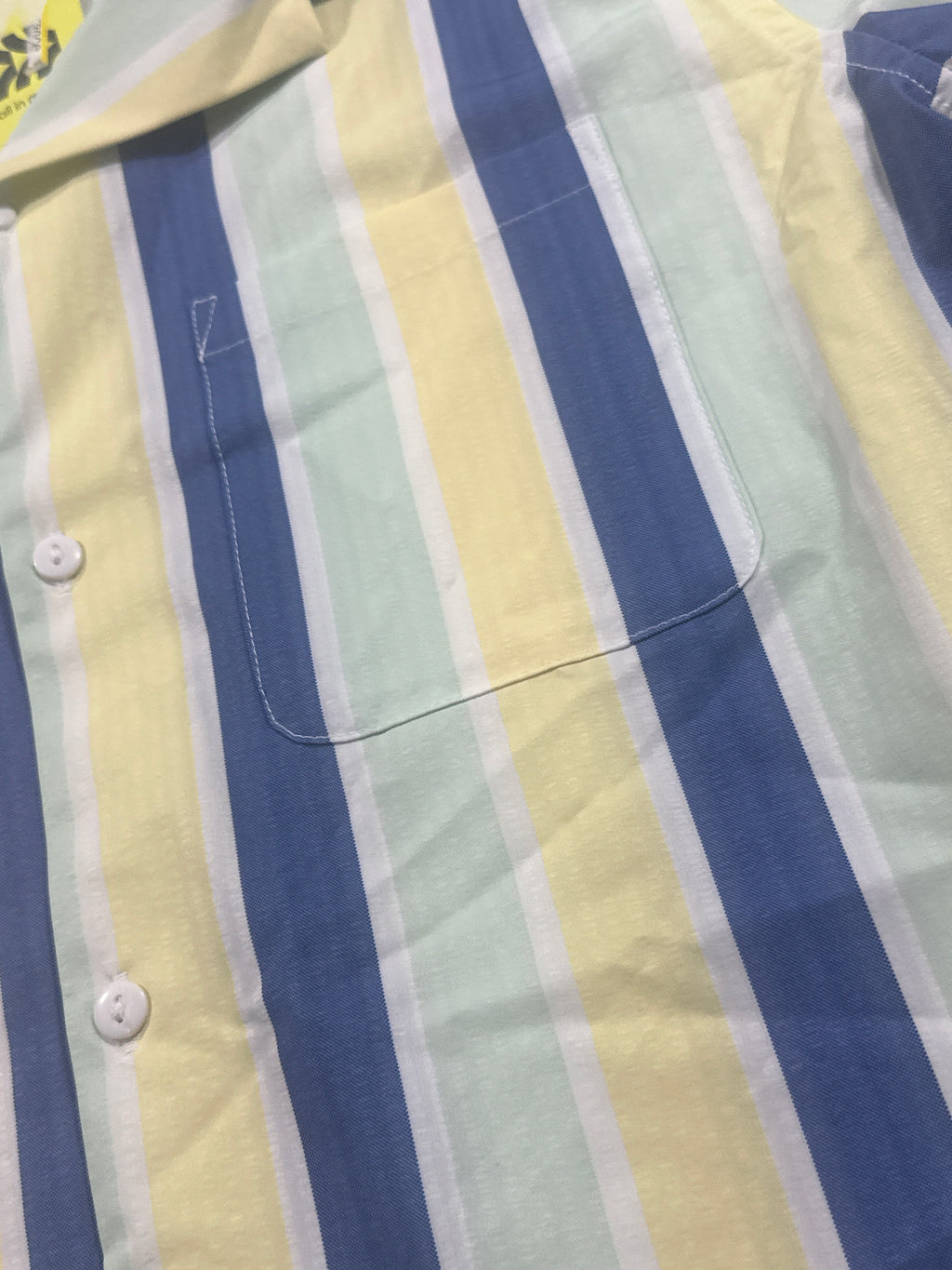 All in Motion Blue Mint Yellow Striped Seersucker Button Up Shirt Size Small