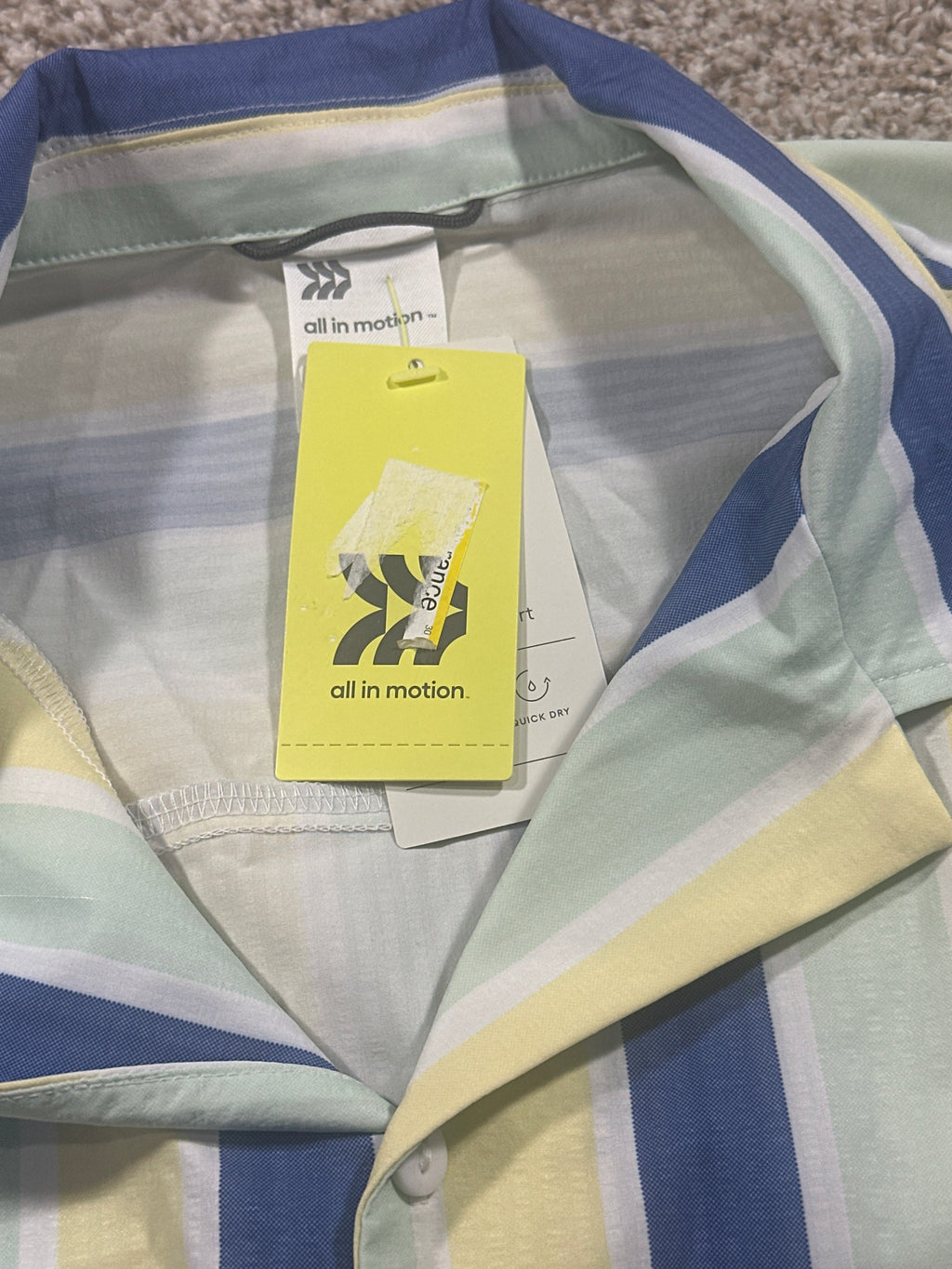 All in Motion Blue Mint Yellow Striped Seersucker Button Up Shirt Size Small