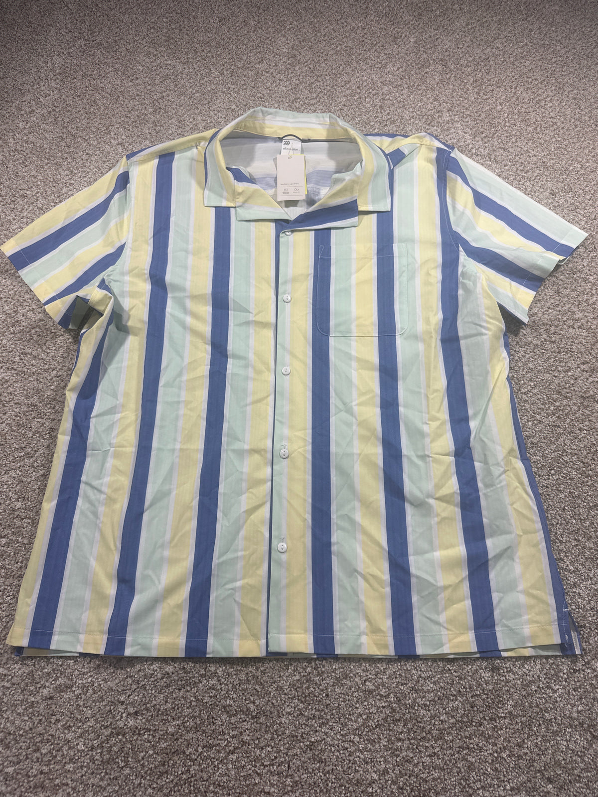 All in Motion Blue Mint Yellow Striped Seersucker Button Up Shirt Size XL