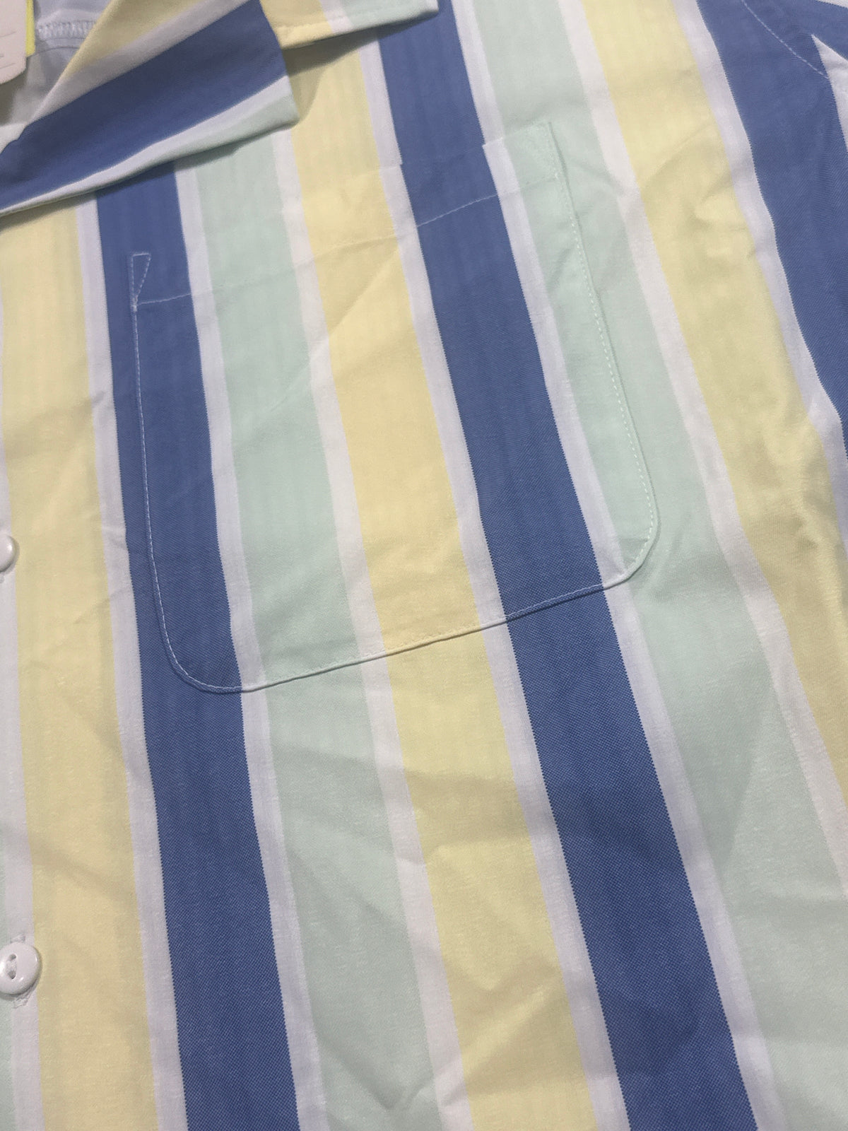 All in Motion Blue Mint Yellow Striped Seersucker Button Up Shirt Size XL