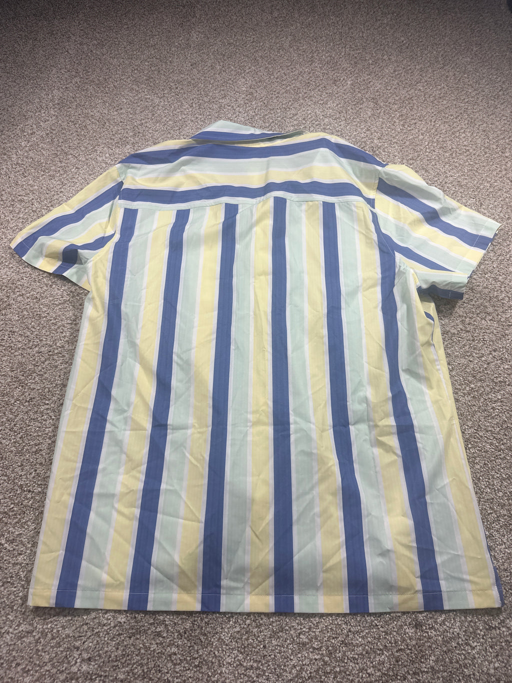 All in Motion Blue Mint Yellow Striped Seersucker Button Up Shirt Size XL