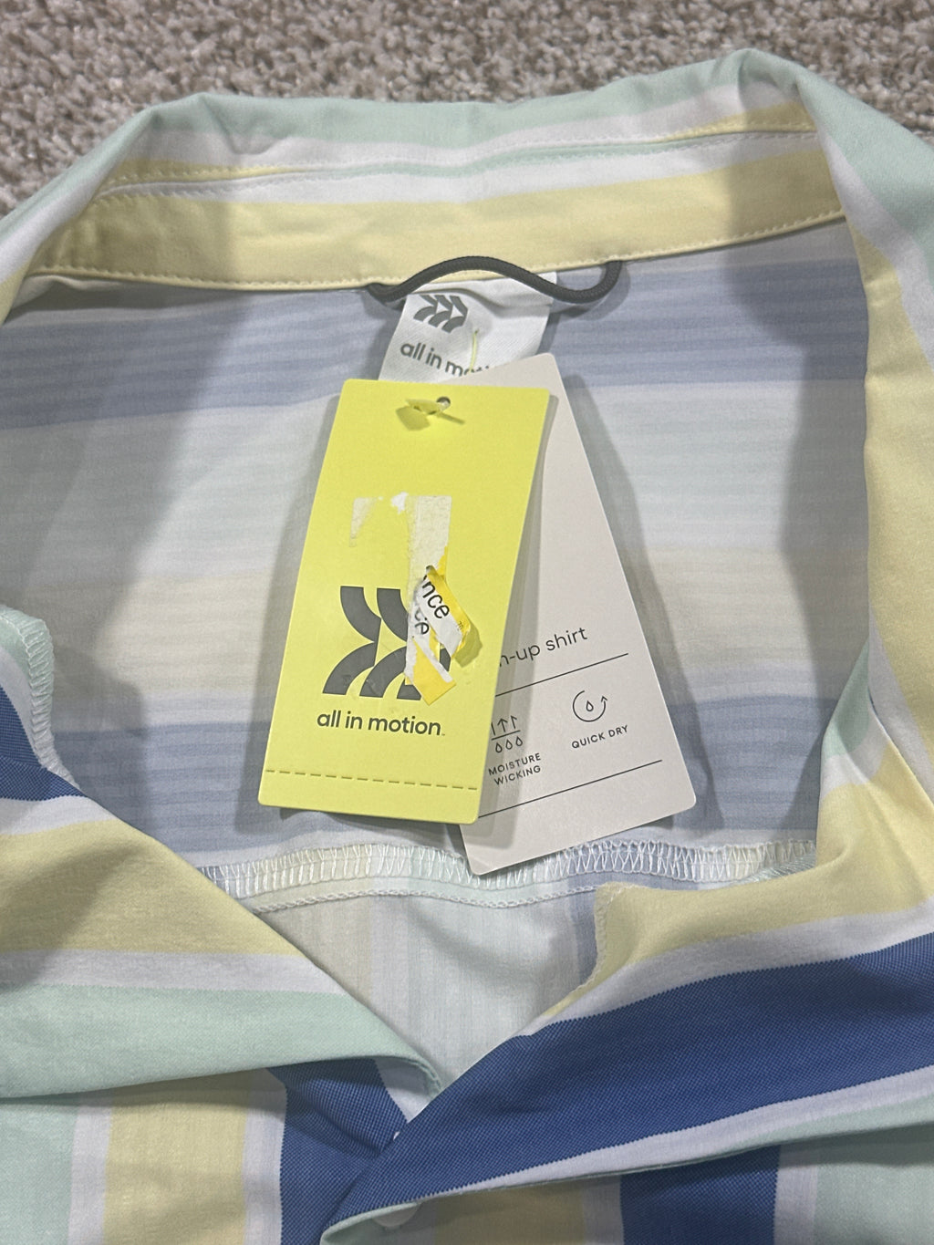 All in Motion Blue Mint Yellow Striped Seersucker Button Up Shirt Size XL