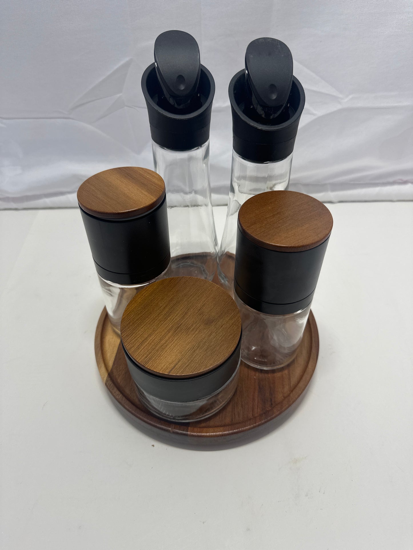 Trudeau Seasoning Station – 6-Piece Oil, Vinegar & Spice Set with Wooden Base