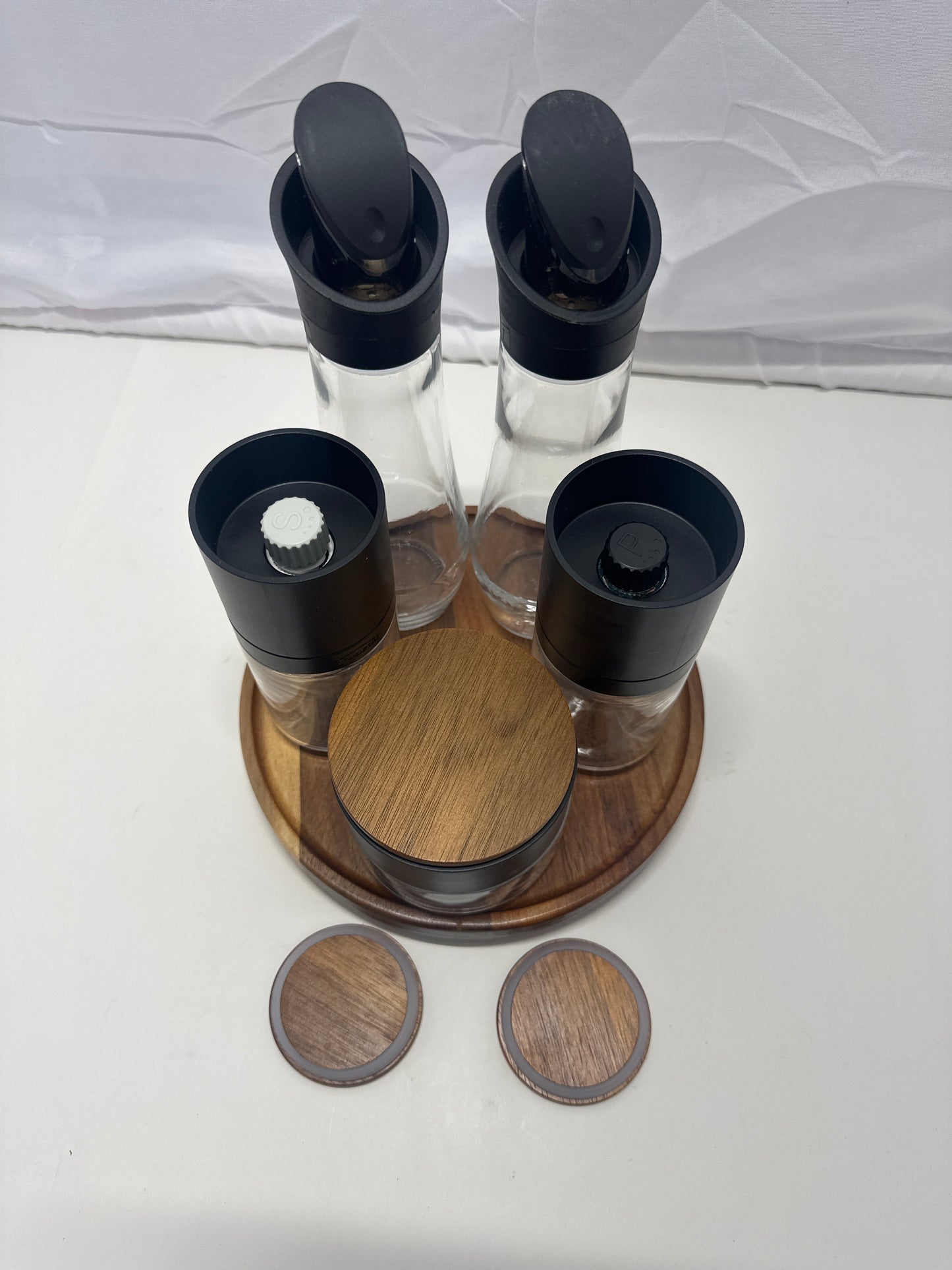 Trudeau Seasoning Station – 6-Piece Oil, Vinegar & Spice Set with Wooden Base