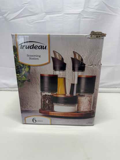 Trudeau Seasoning Station – 6-Piece Oil, Vinegar & Spice Set with Wooden Base