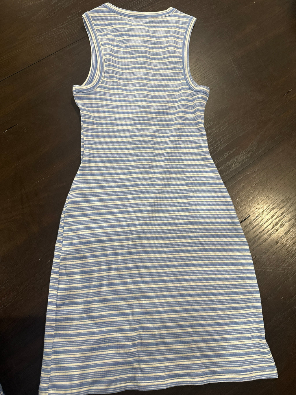 Women’s Button-Front Ribbed Mini Skater Dress Blue & White Stripe