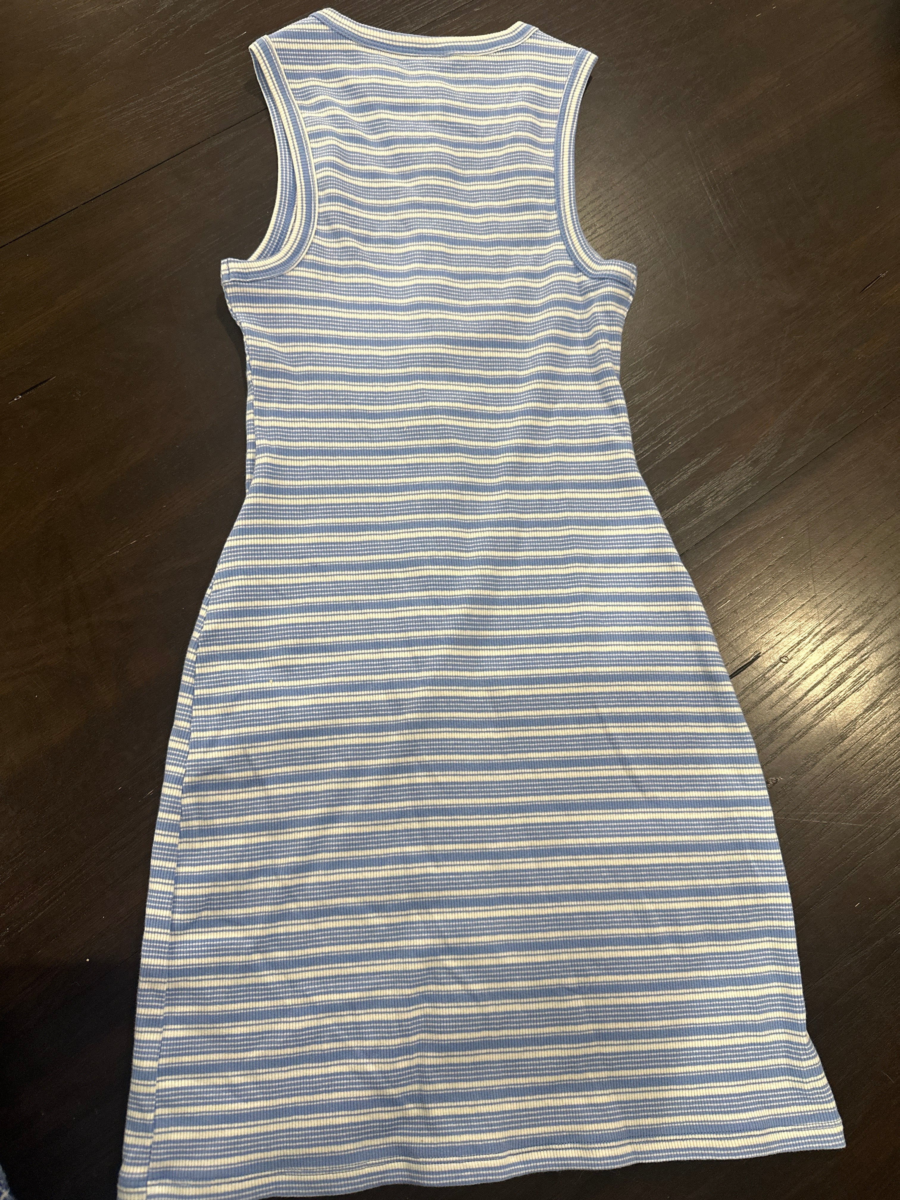 Women’s Button-Front Ribbed Mini Skater Dress Blue & White Stripe