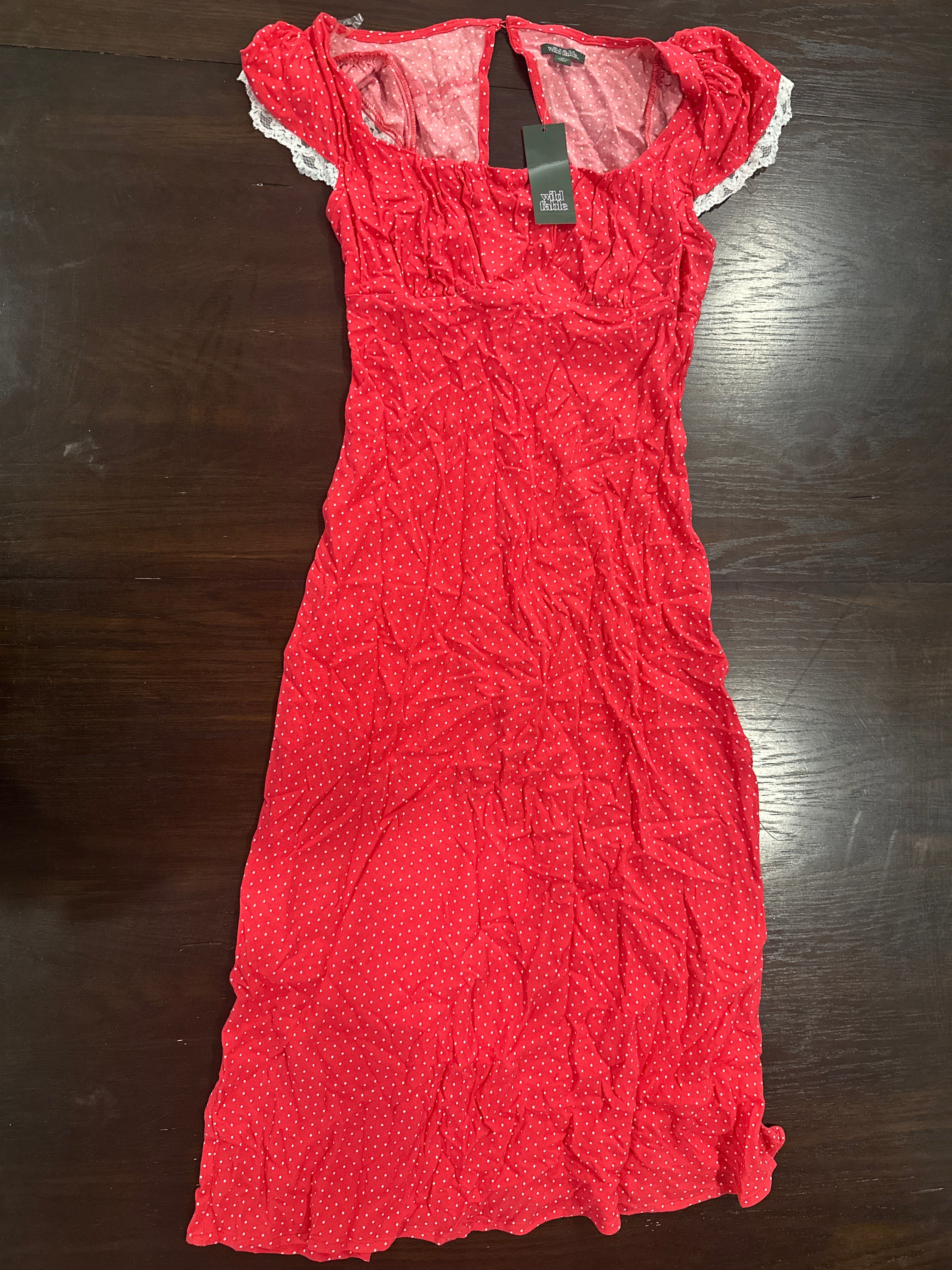Women's Red Polka Dot Flutter Sleeve Maxi Dress