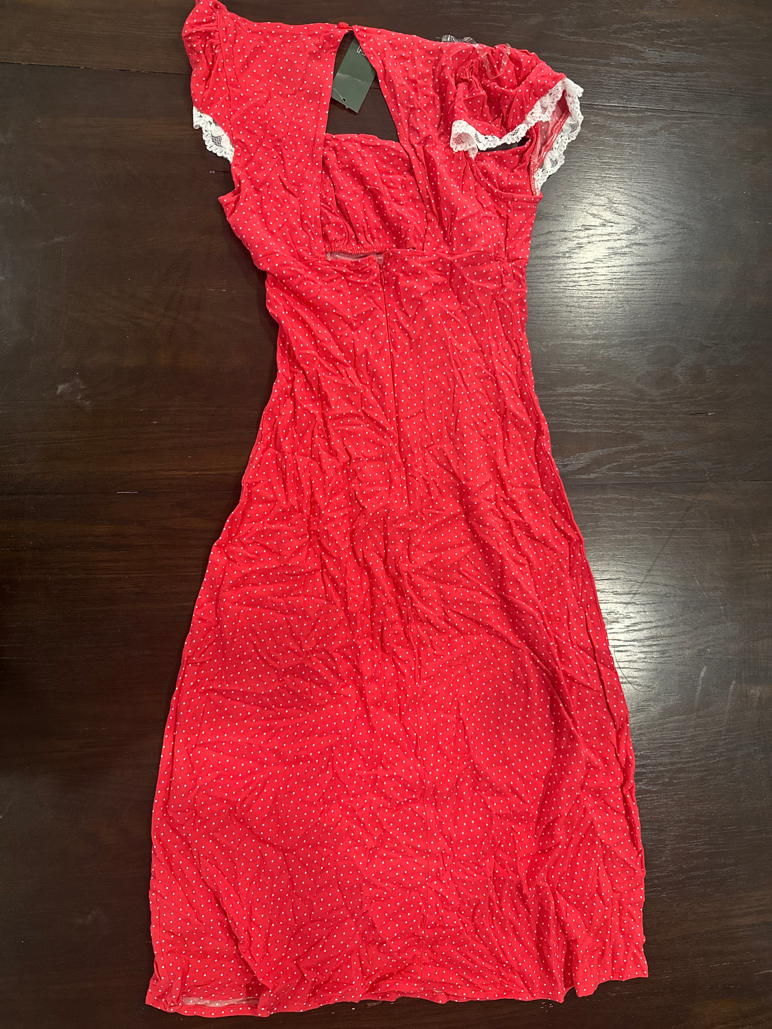 Women's Red Polka Dot Flutter Sleeve Maxi Dress