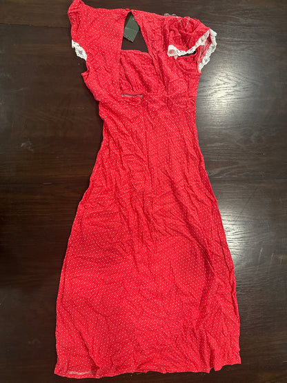 Women's Red Polka Dot Flutter Sleeve Maxi Dress