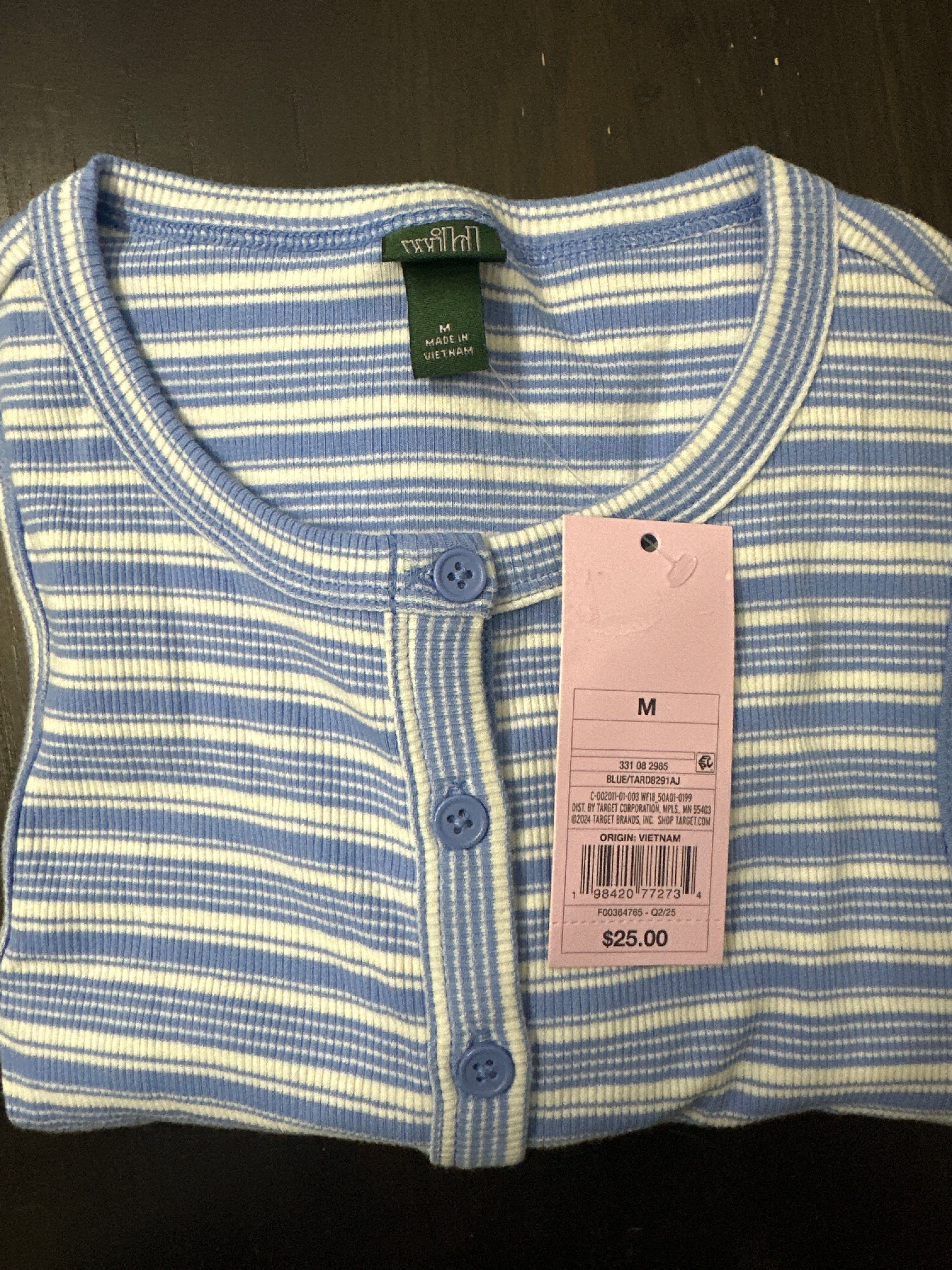 Women’s Button-Front Ribbed Mini Skater Dress Blue & White Stripe